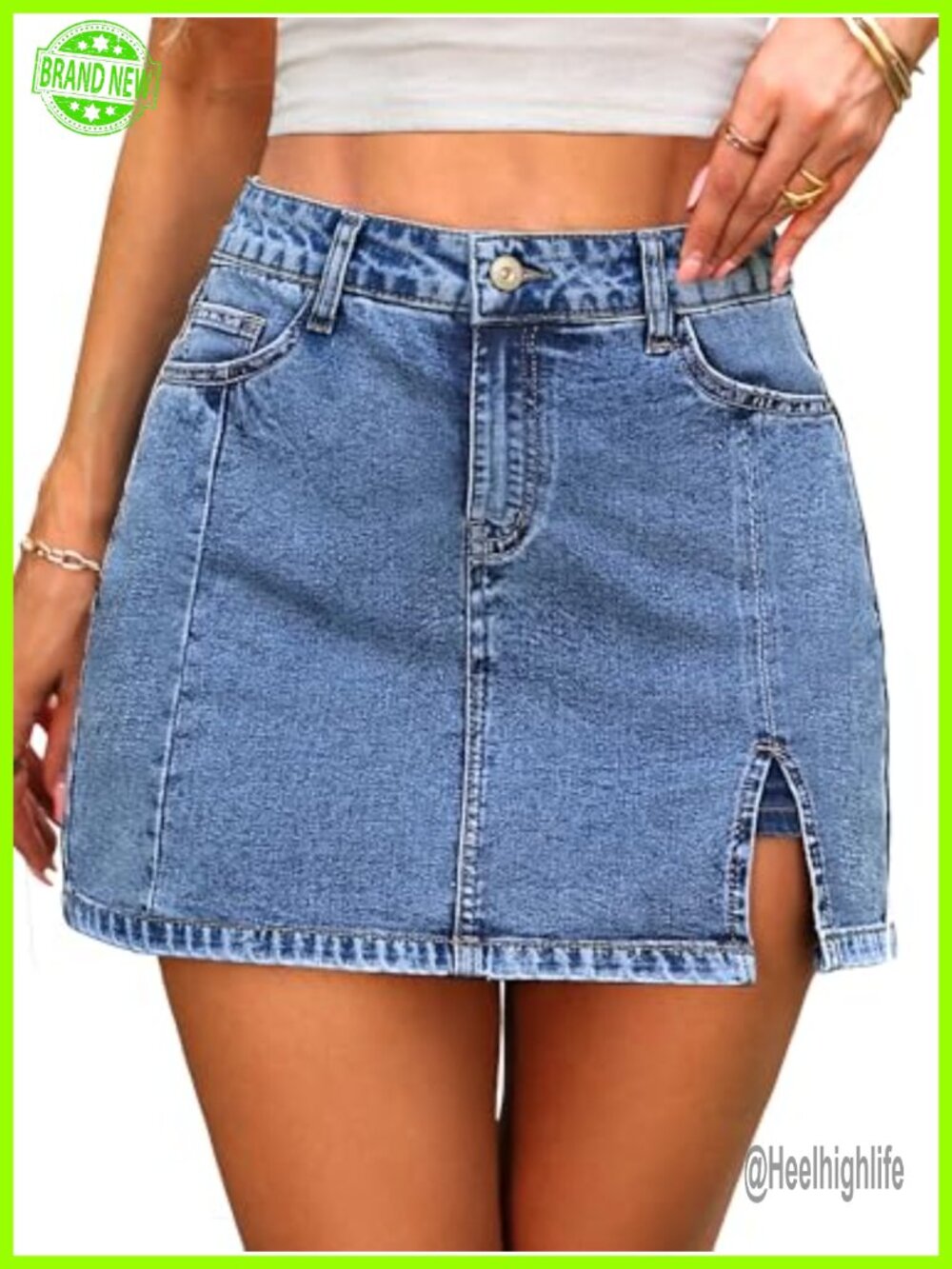 High Waisted Denim Skort with Built-In Shorts and Side Slit